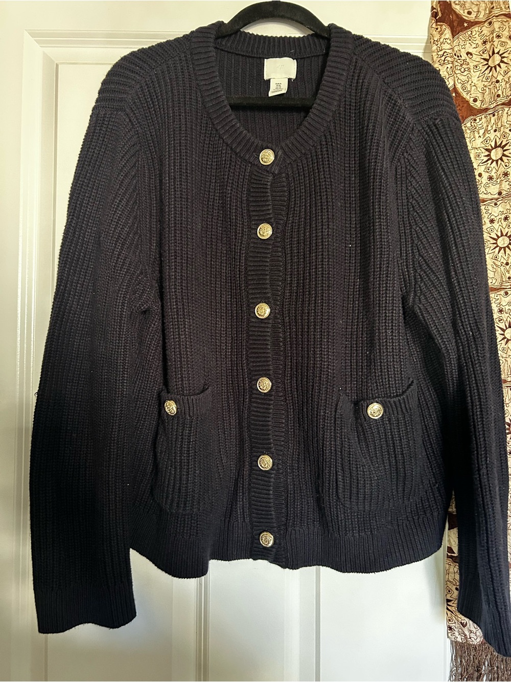 H&M Black Ribbed Button-Up Women's Cardigan with Gold Buttons